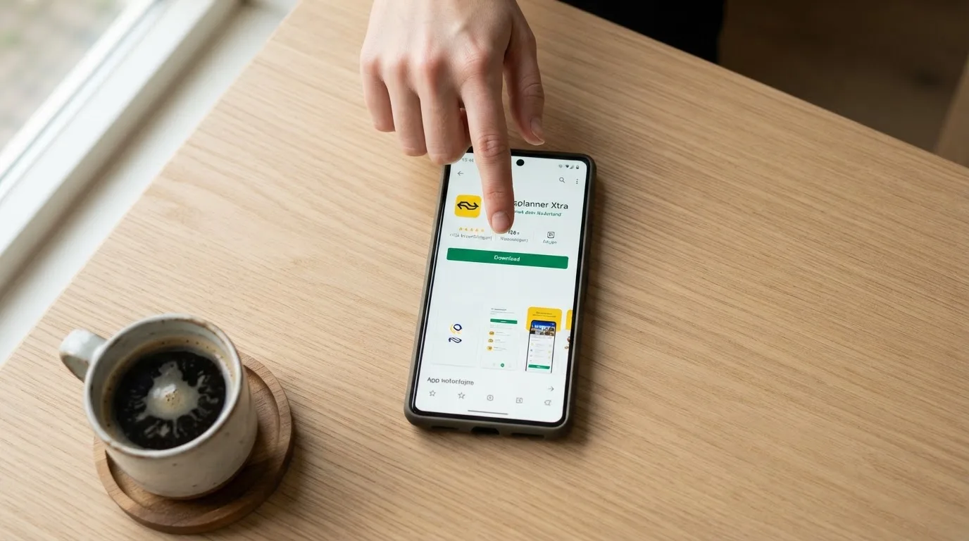 Het scherm van een iPhone toont de App Store-pagina van een casino app met de downloadknop en sterrenbeoordeling in beeld