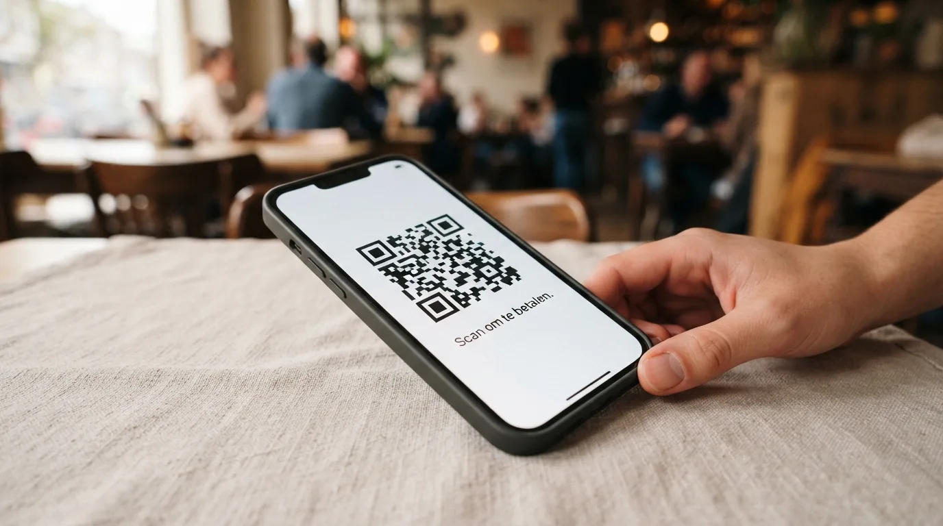 Mobiel scherm met een QR-betaling in de Bancontact Pay-app