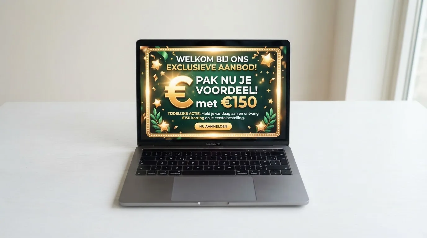 Een vergelijkingstabel op een laptopscreen met rijen casino's en kolommen met bonusbedragen