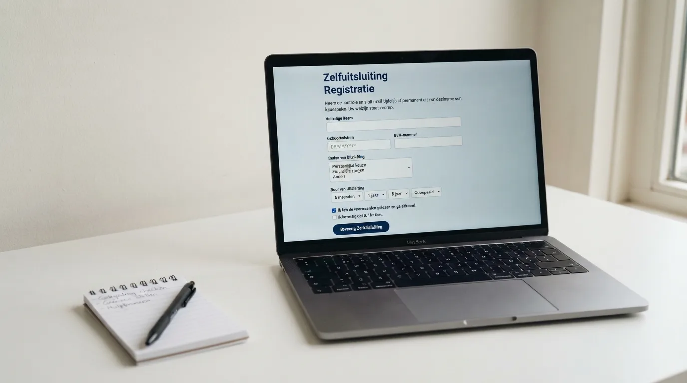 Een laptop met daarop het Cruks-register en het logo van de Kansspelautoriteit