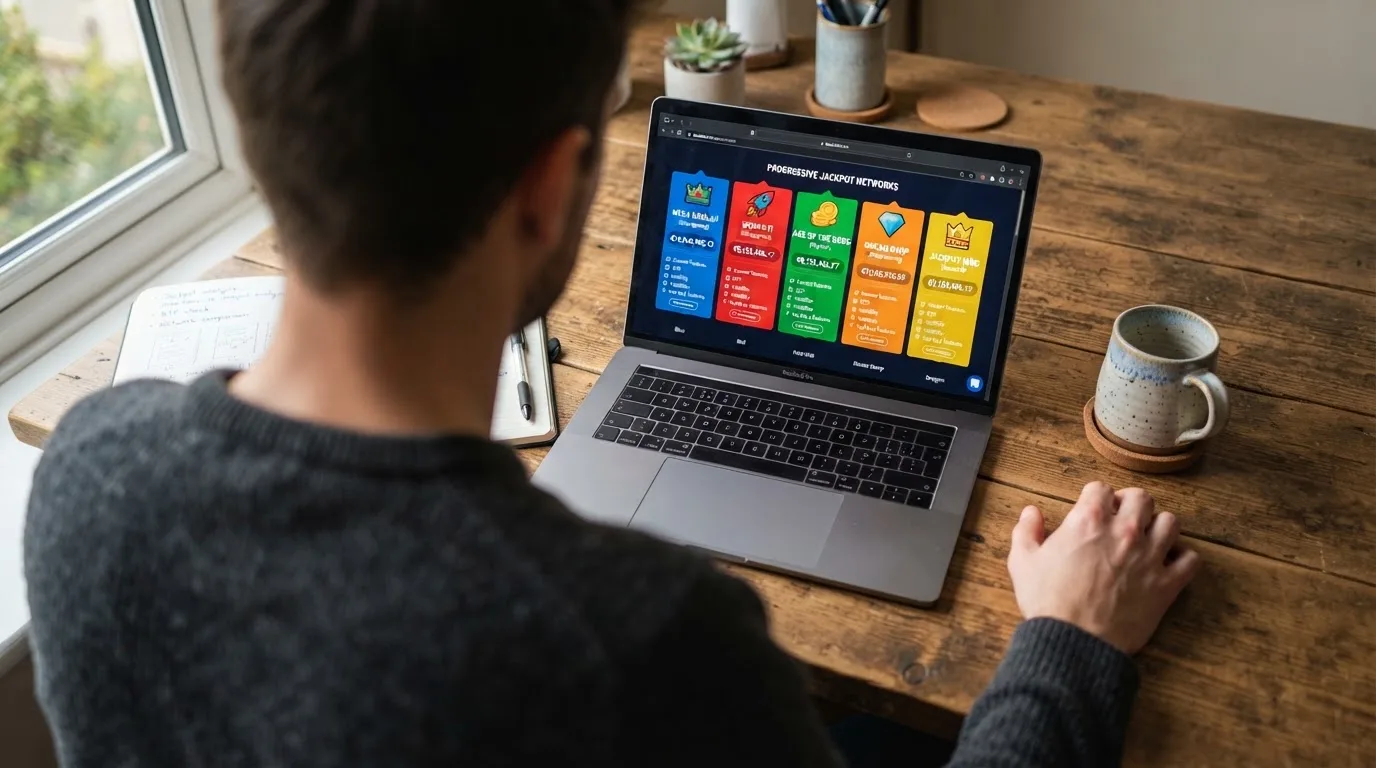 Een overzichtelijke vergelijkingstabel met casino's, jackpotnetwerken en bonusvoorwaarden