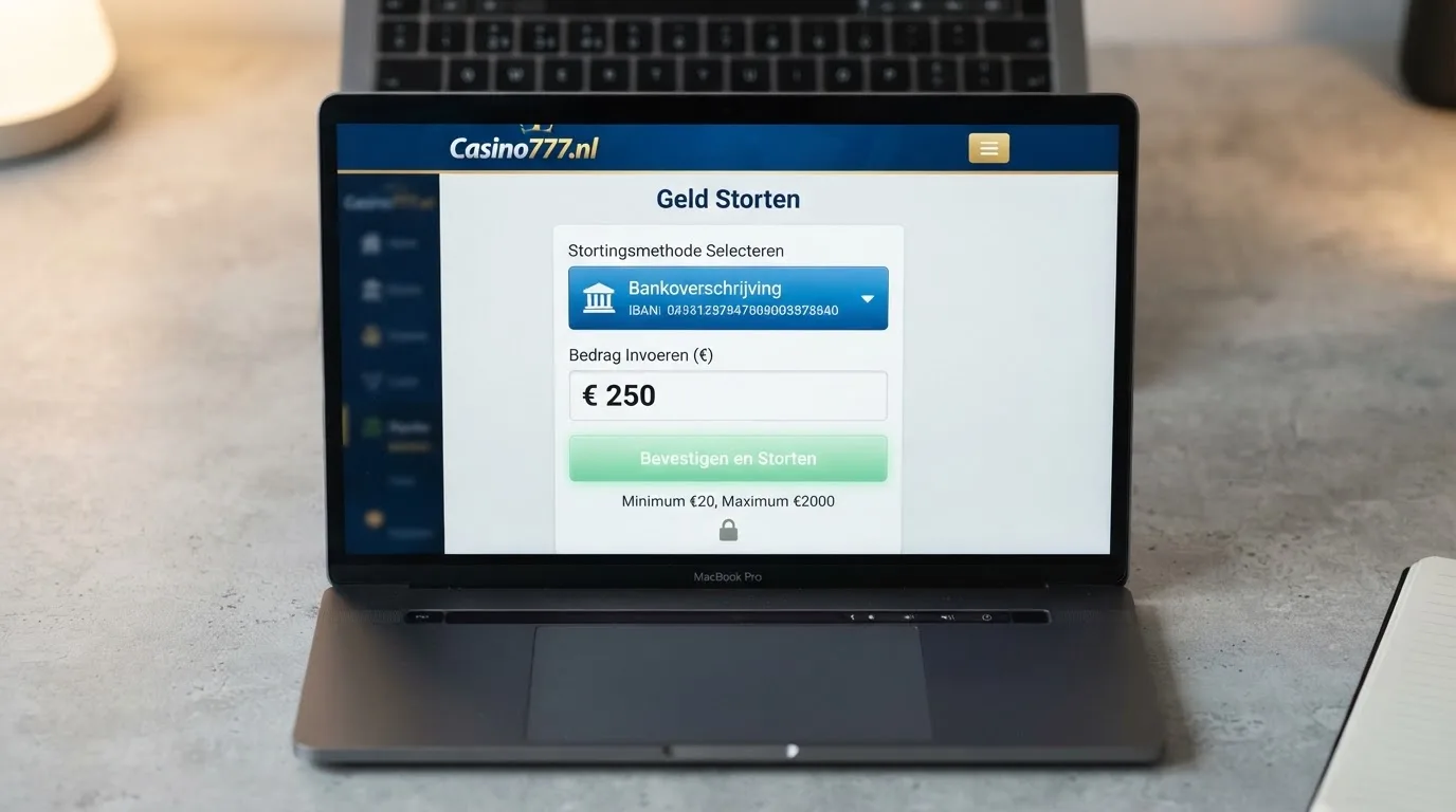 Een close-up van een stortingsformulier op een casino-website met Klarna/Sofort als geselecteerde betaalmethode en een ingevuld bedrag.