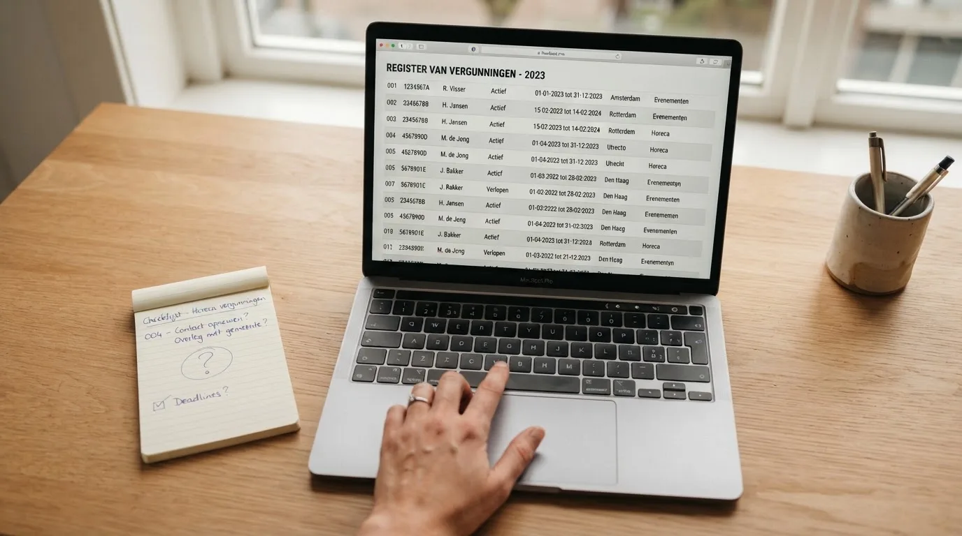 Een lijst van Ksa-vergunninghouders met vergunningsnummers en geldigheidsdata