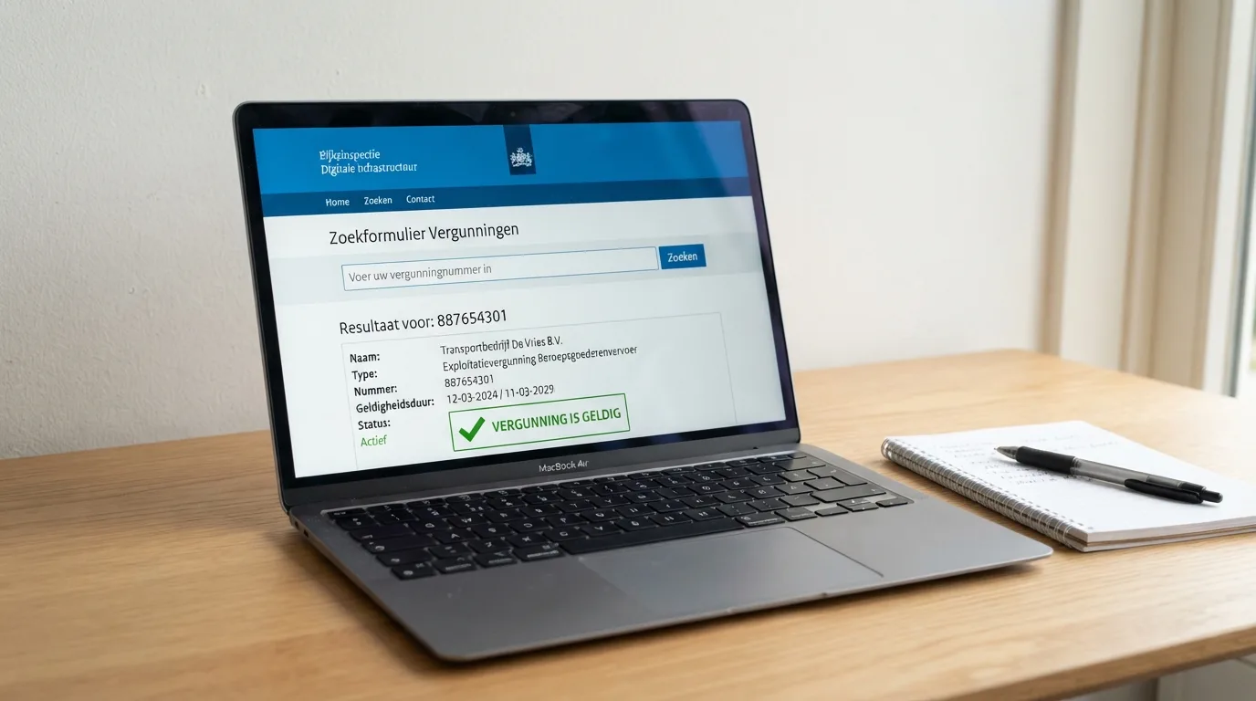 Scherm van het vergunningenregister van de Kansspelautoriteit met zoekbalk