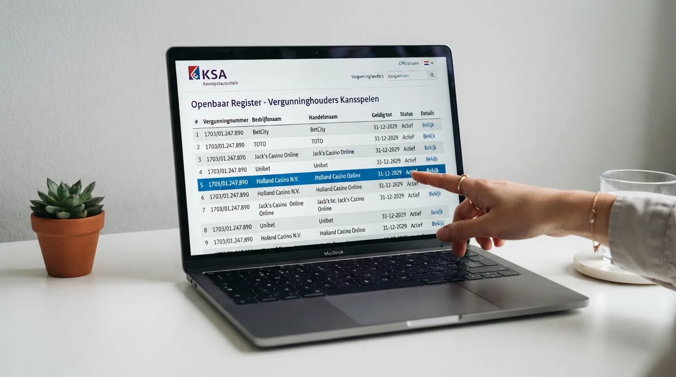 Lijst met Ksa-vergunde online casino's op een laptopscherm