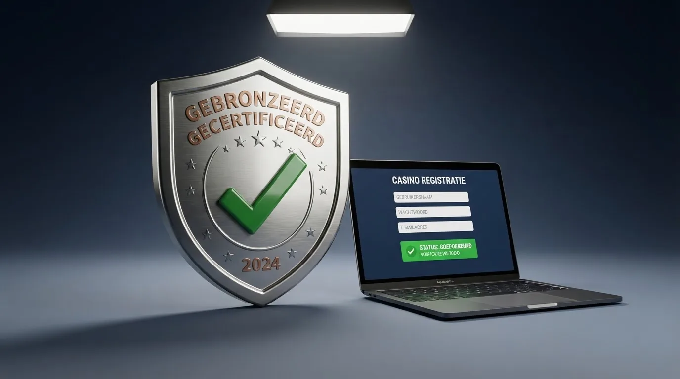 Een Nederlands KSA-keurmerk naast het logo van een online casino, met een vinkje dat aangeeft dat de vergunning is geverifieerd.