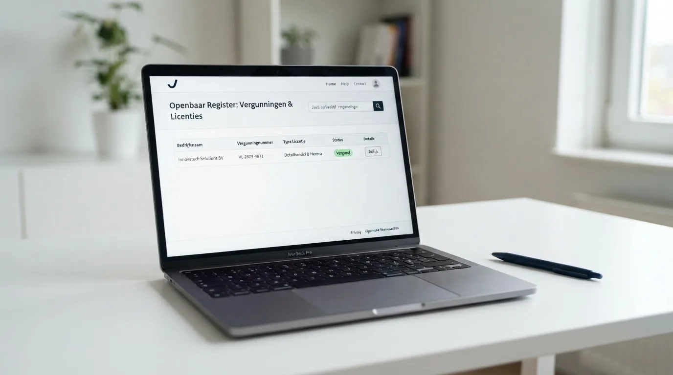 Screenshot van het openbare vergunningenregister van de Kansspelautoriteit met een actieve vergunninghouder