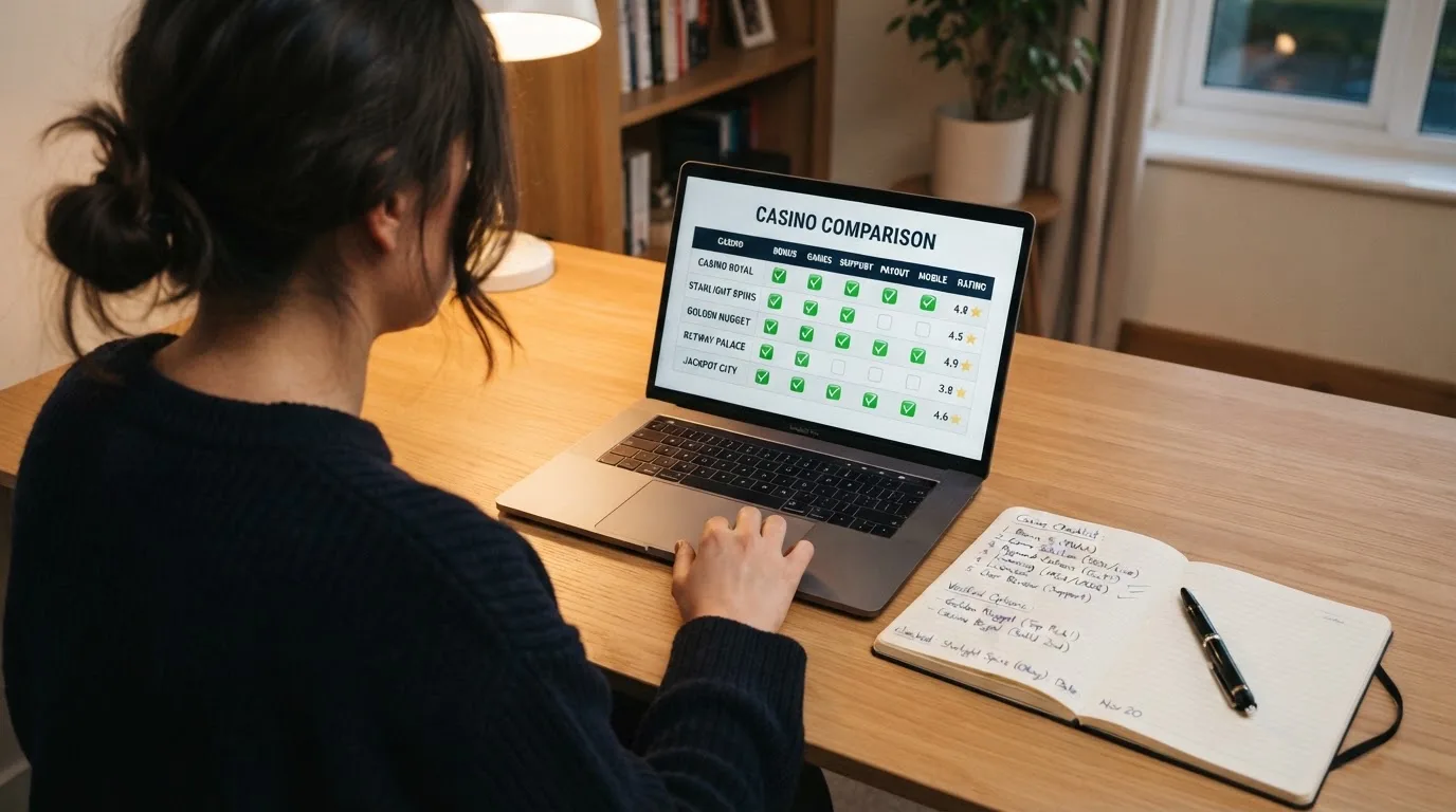 Een overzichtstabel met tien online casino's, hun vergunning en hun welkomstbonus