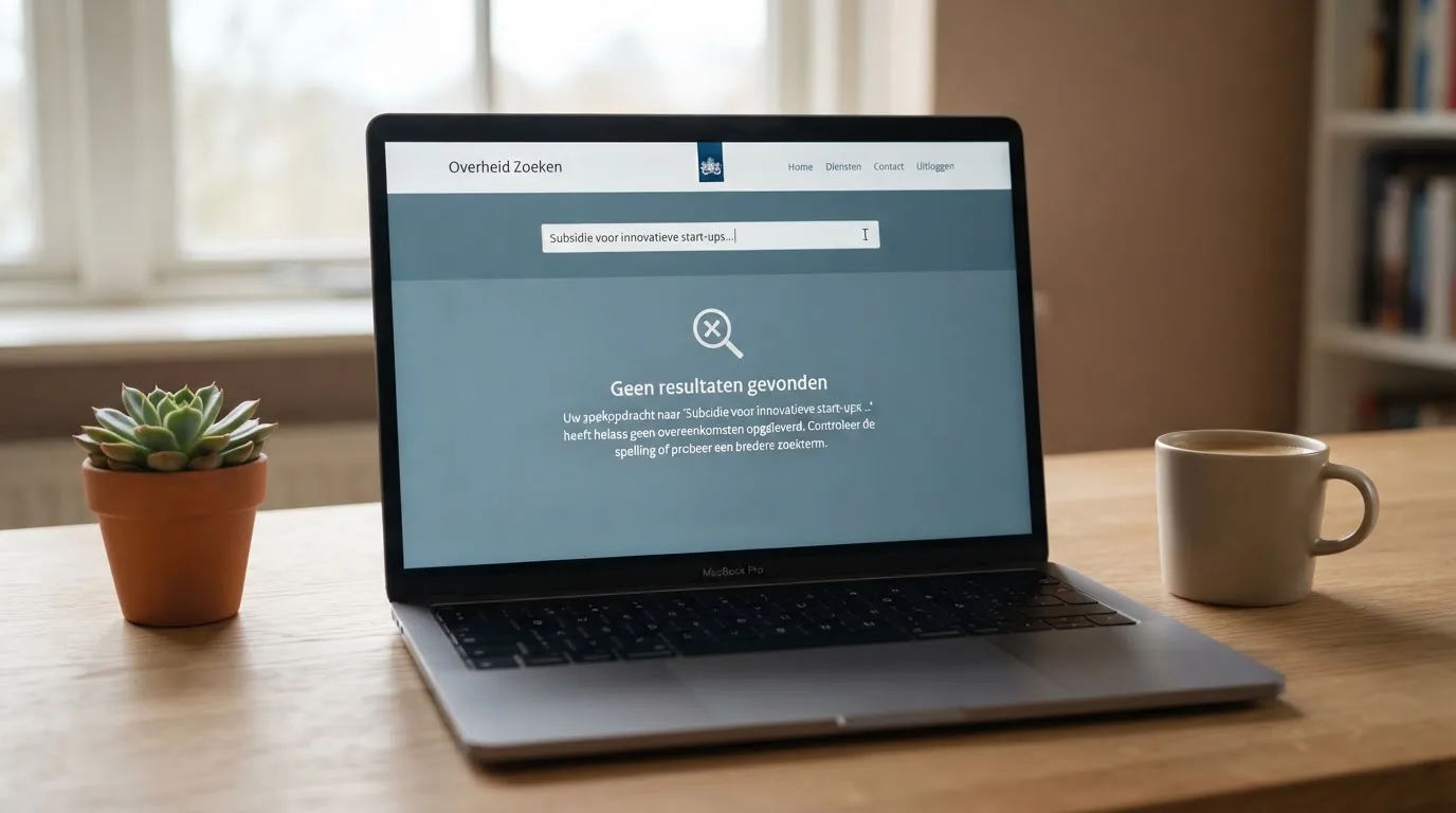 Een zoekvenster op een overheidswebsite zonder zoekresultaten