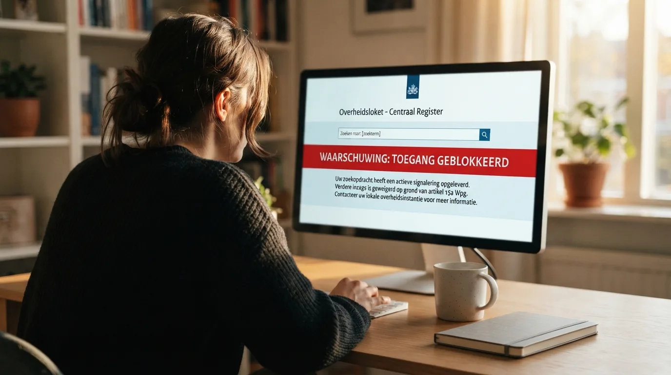 Een vergelijkingslijst van online casino's op een computerscherm met een waarschuwingsmarkering
