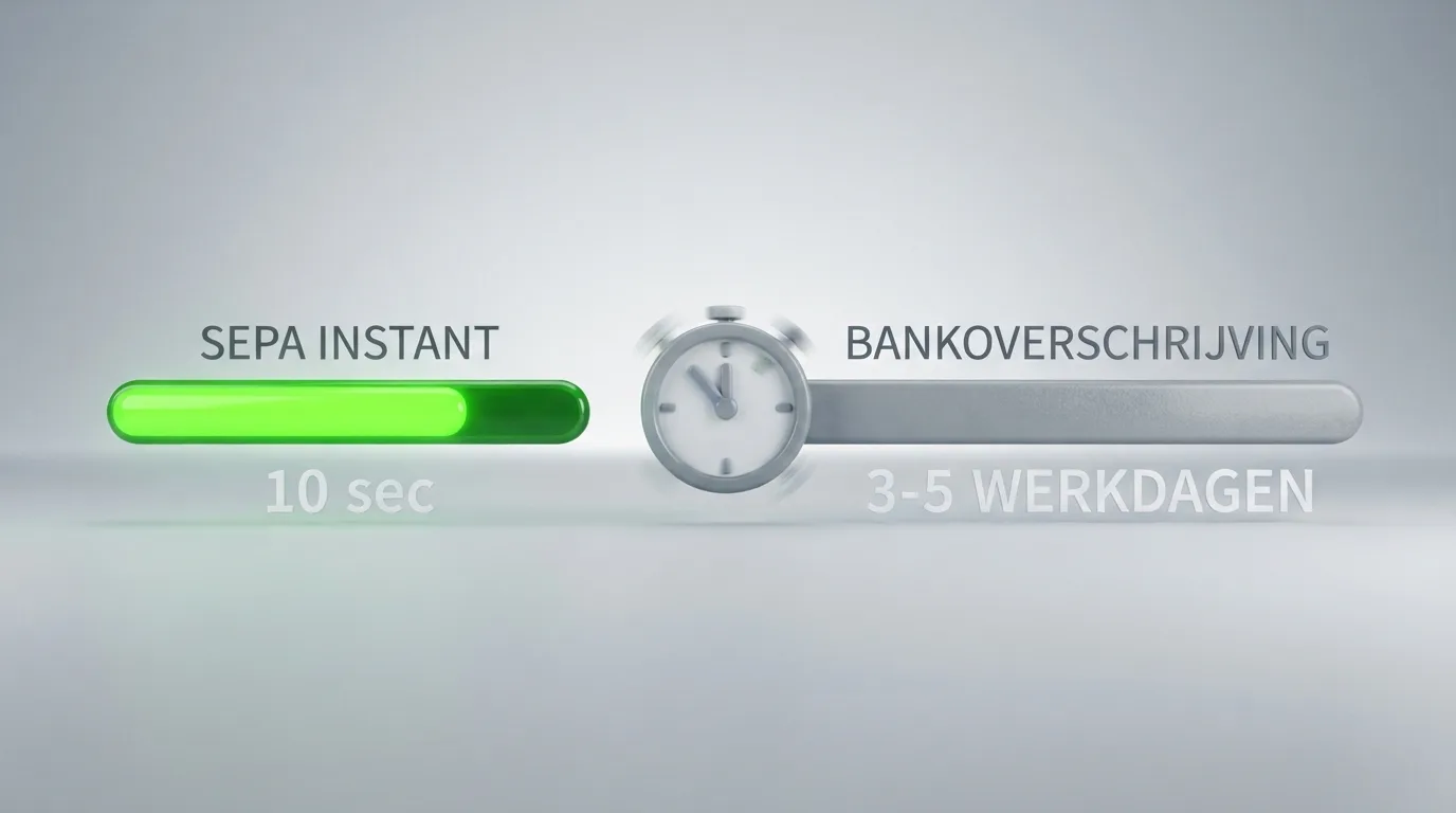 Tijdlijn van een SEPA Instant-overboeking in seconden