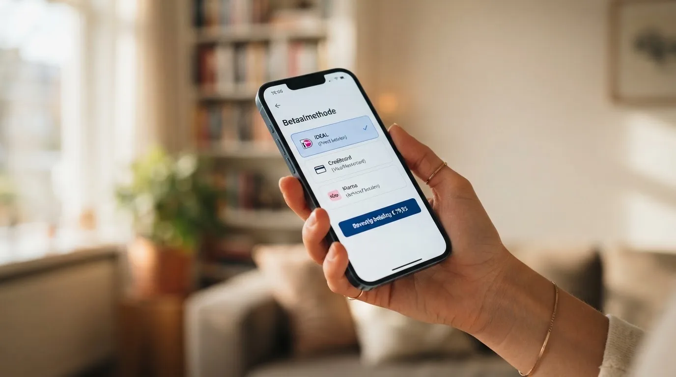 Betaalscherm met de keuze tussen AfterPay, iDEAL en een creditcard