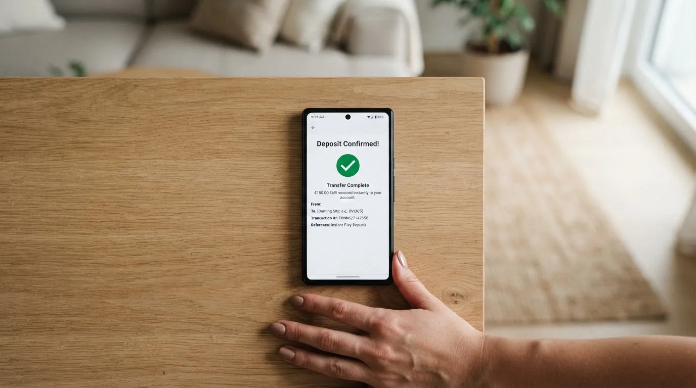 Betaaloverzicht op een telefoon met een directe Trustly-overschrijving naar een casino-account