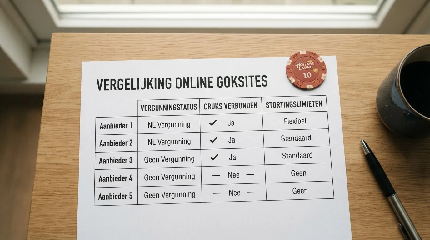 Vergelijkingstabel met kolommen voor vergunning, Cruks en stortingslimiet