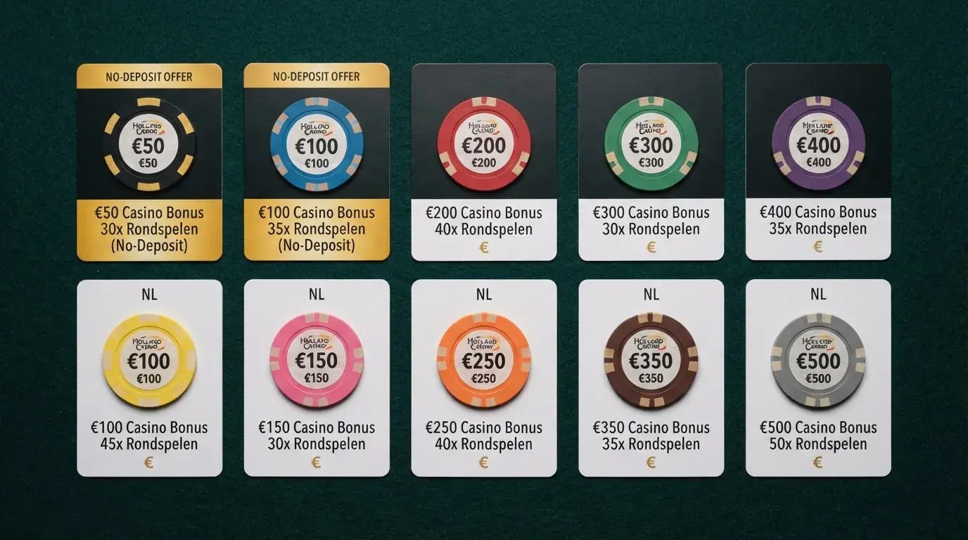 Vergelijkend overzicht van tien Nederlandse casinobonussen met licenties en inzetvereisten
