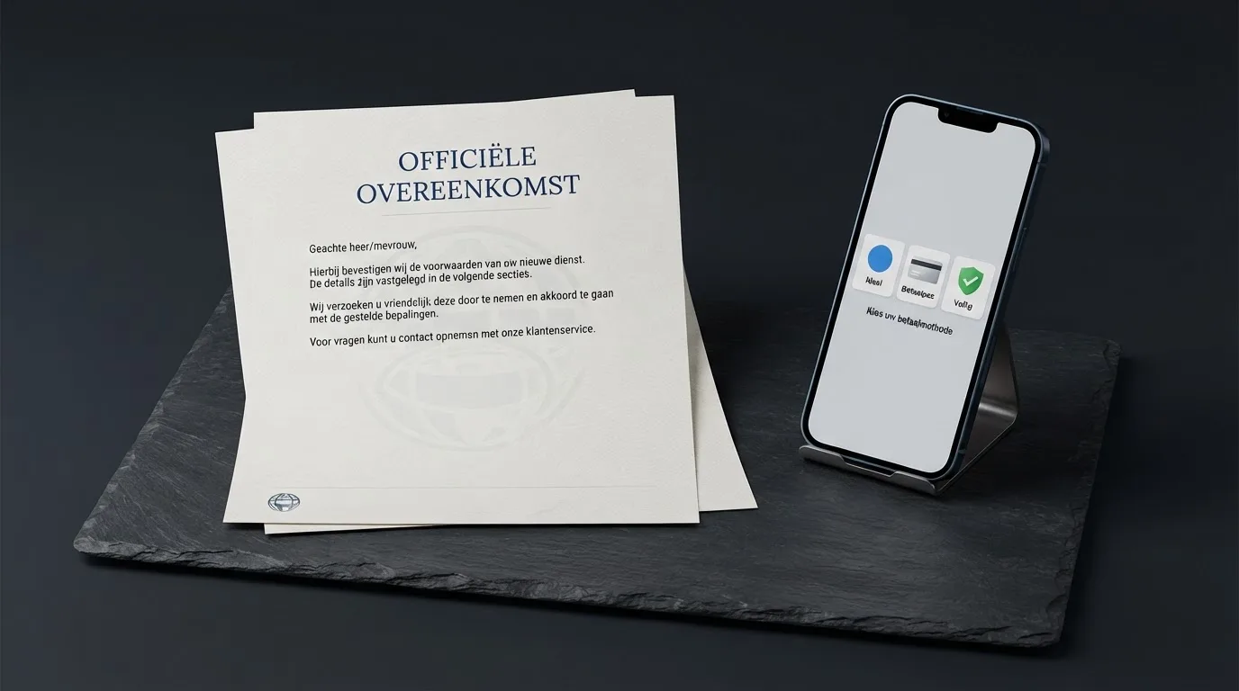 Vergunningsdocument van de Kansspelautoriteit naast een scherm met betaalmethoden
